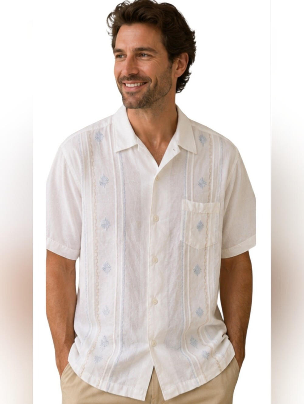 Cubavera Linen Blend Embroidered Camp Shirt White XXL Guayabera Style